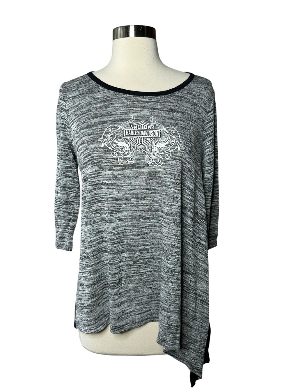 Harley Davidson Heathered 3/4 Sleeve Top L